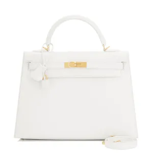 Hermes White Kelly 32cm Sellier Gold Hardware