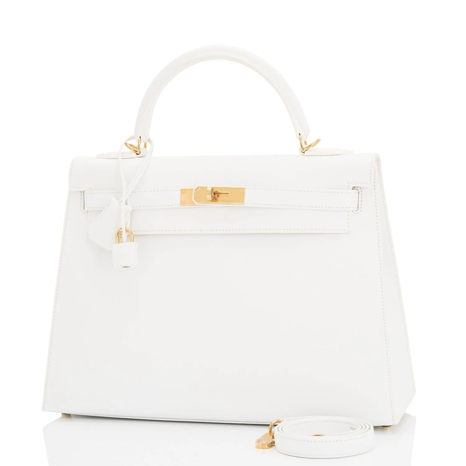 Hermes White Kelly 32cm Sellier Gold Hardware