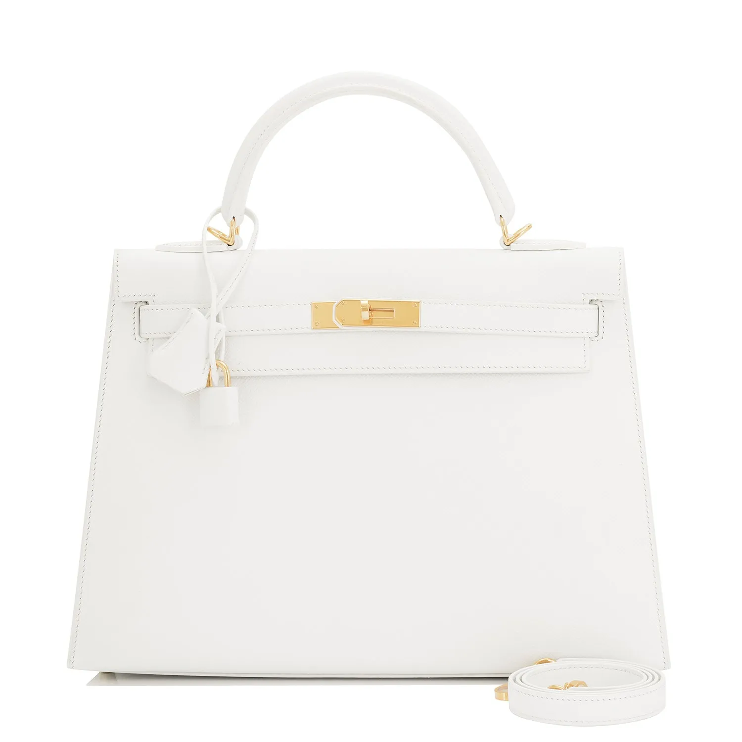 Hermes White Kelly 32cm Sellier Gold Hardware