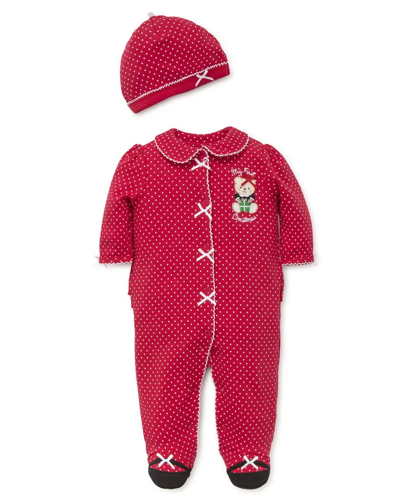 Holiday Bear Footie Girls Polka Dot