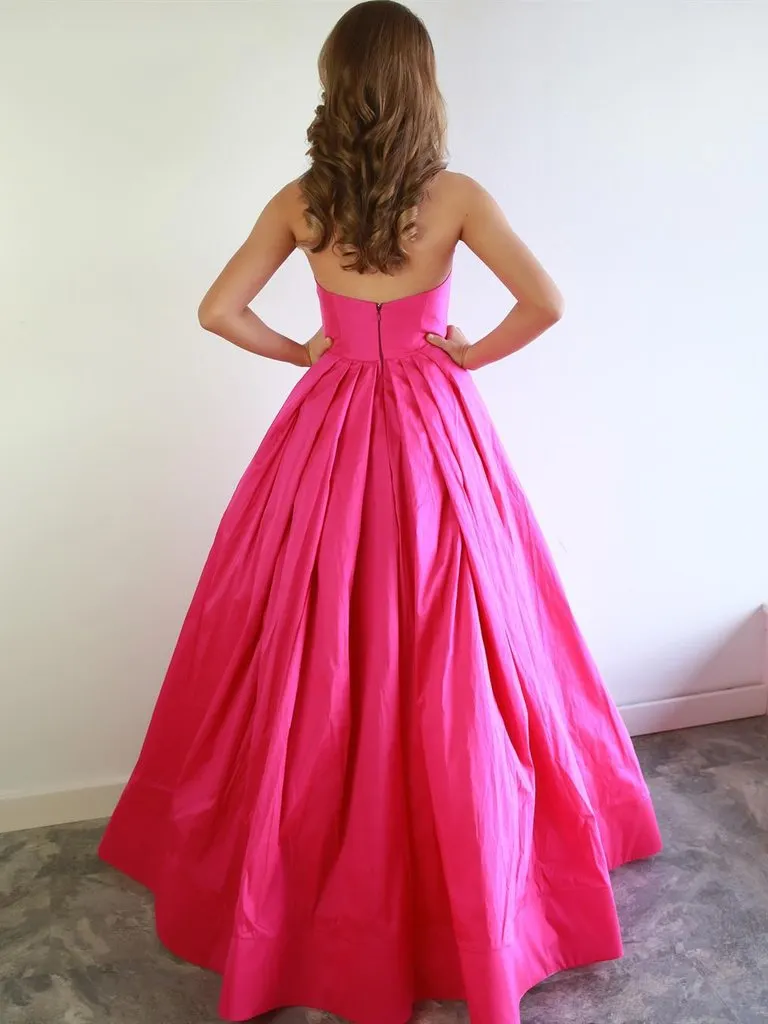 Hot Pink Strapless Sweetheart With Cute Bow Ties A-line Long Prom Dress, PD3256
