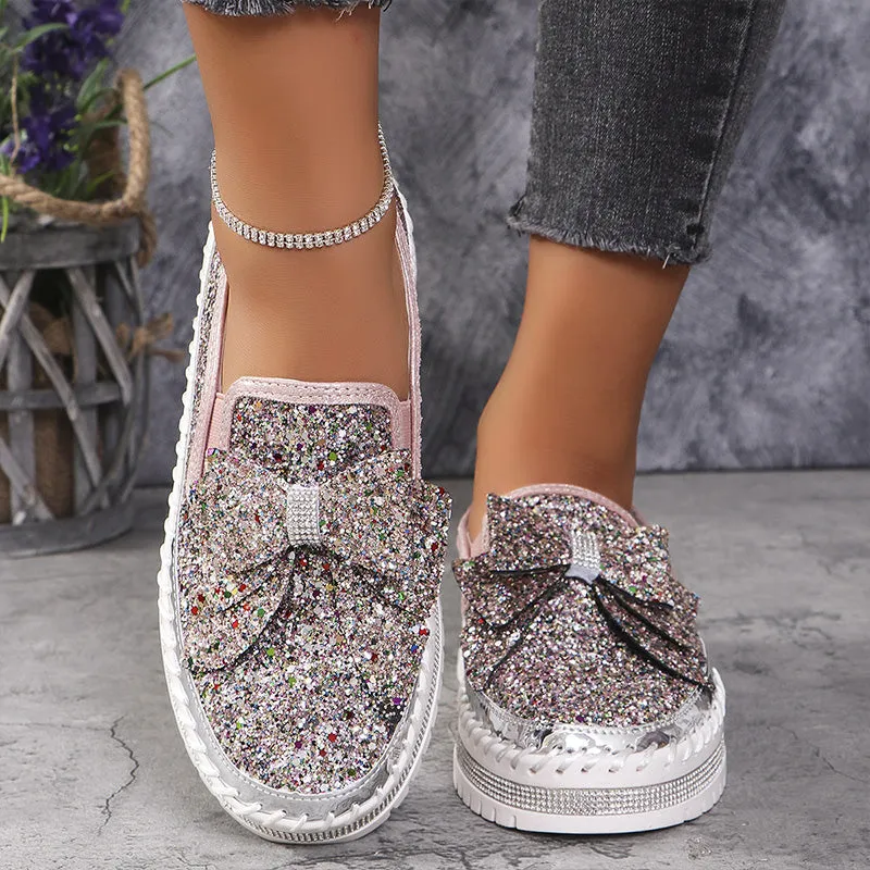 💥Hot Sales-49% OFF🔥Women's Rhinestones Slip-On Bow Sneakers