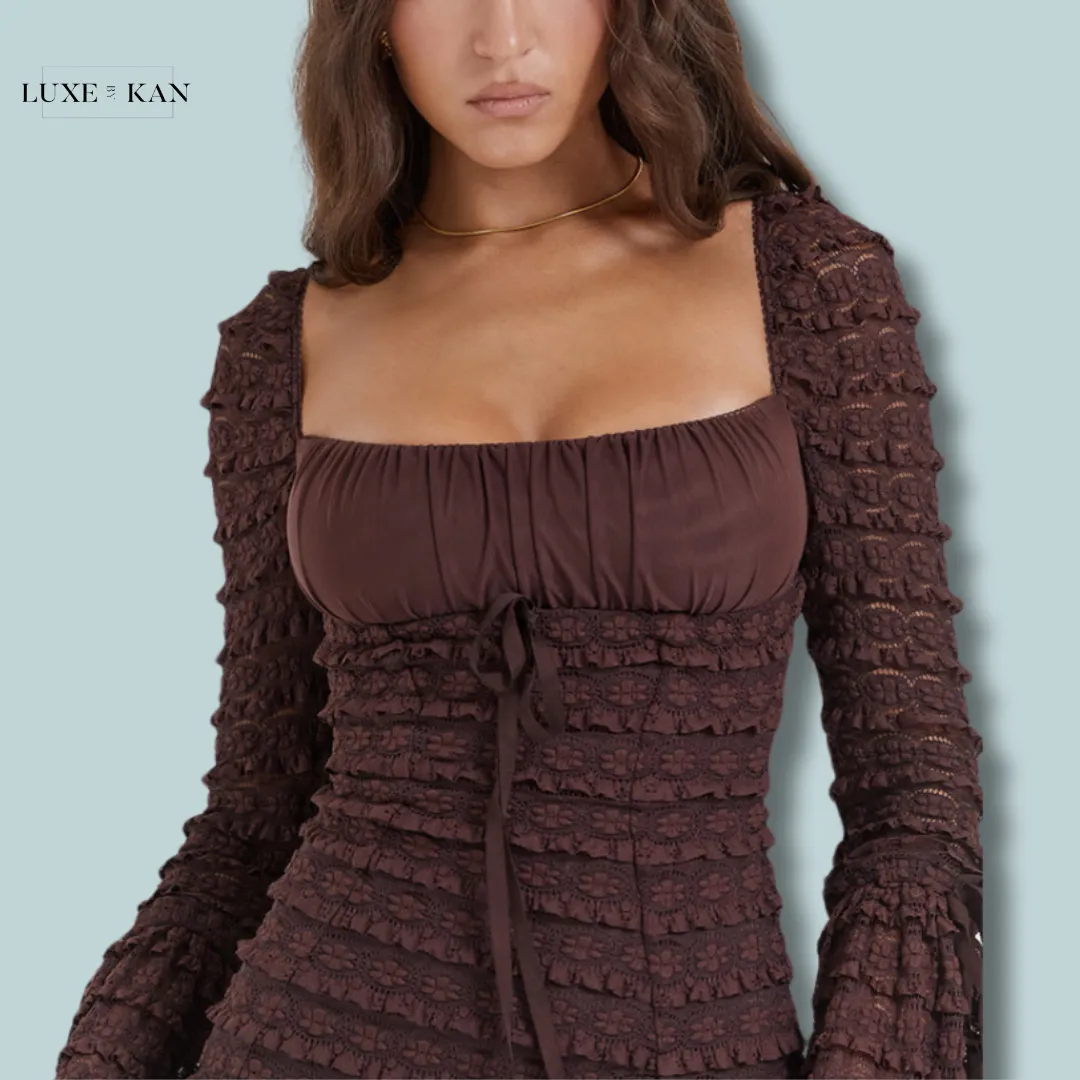 House of CB MARISA 
ESPRESSO LACE DRESS