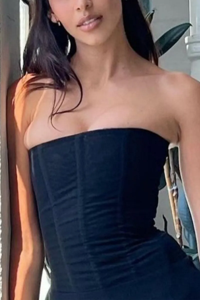 HTS1283 Classic Black Bustier Dress Top