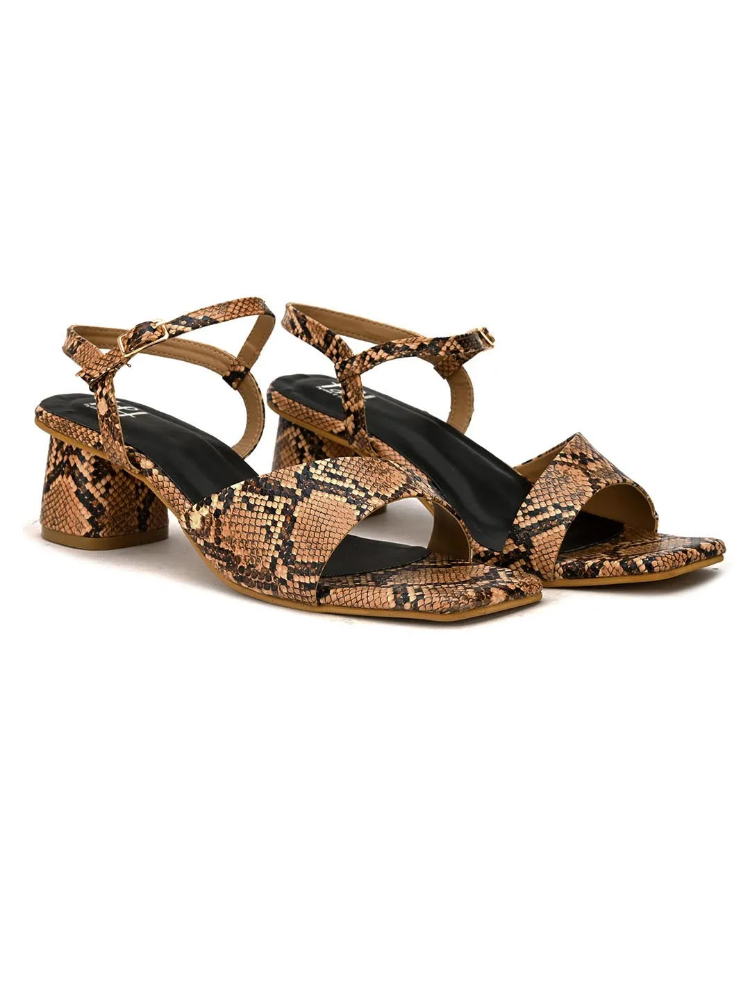 Hydes N Hues Tan Block Animal Print Sandals