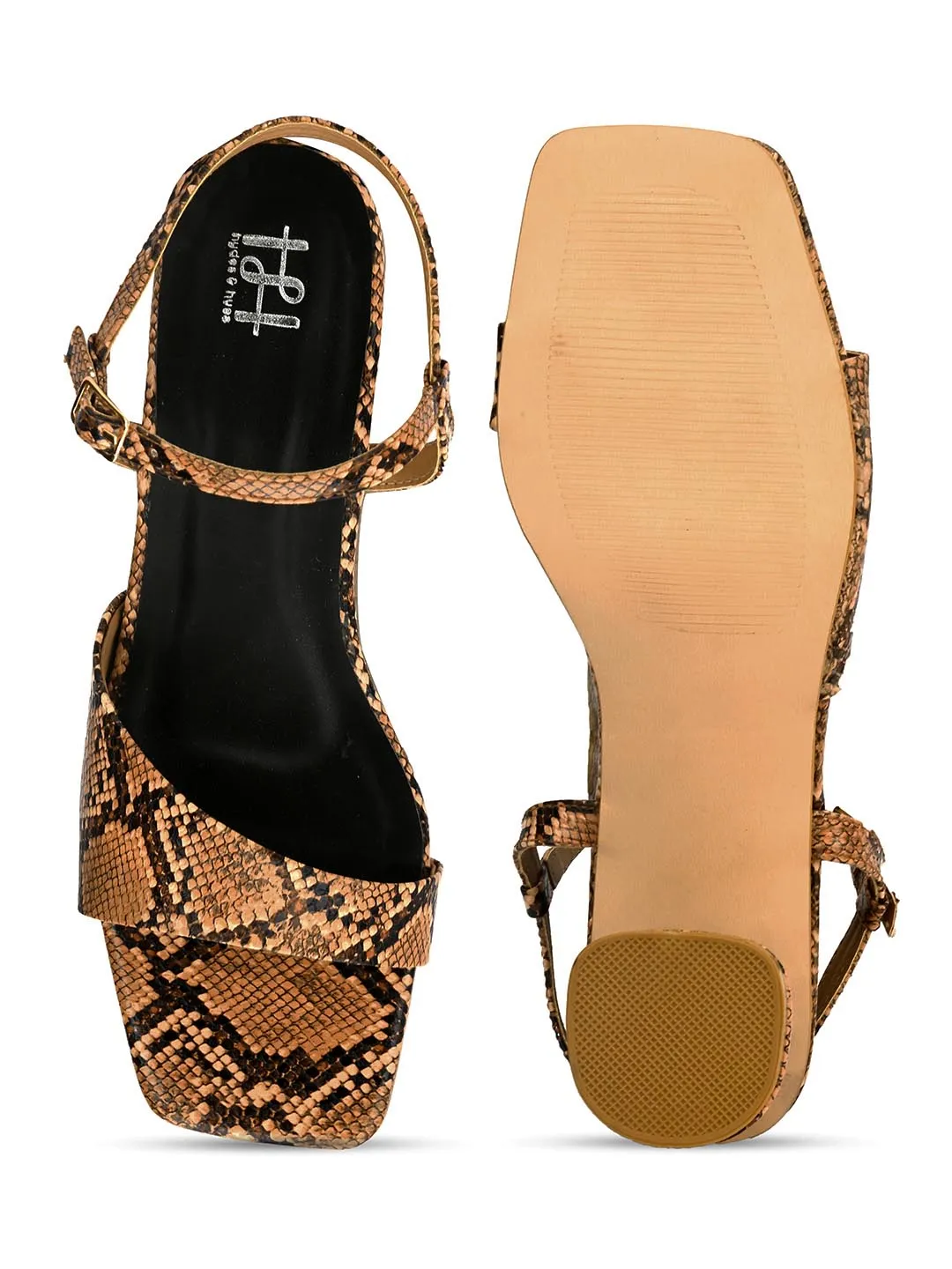 Hydes N Hues Tan Block Animal Print Sandals