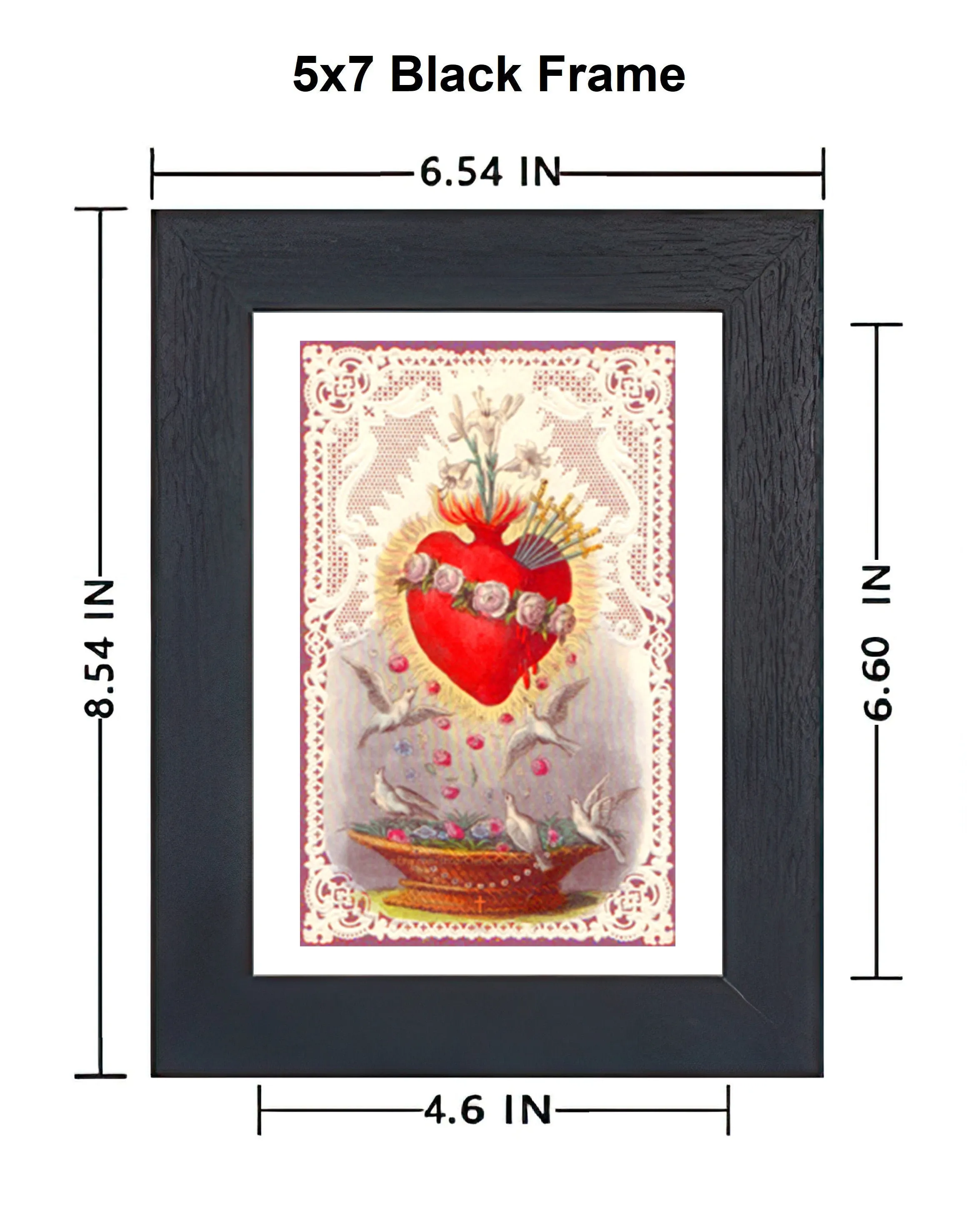 Immaculate Heart of Mary with Doves and Lace – based on a Vintage French Holy Card – Catholic Art Print – Archival Quality