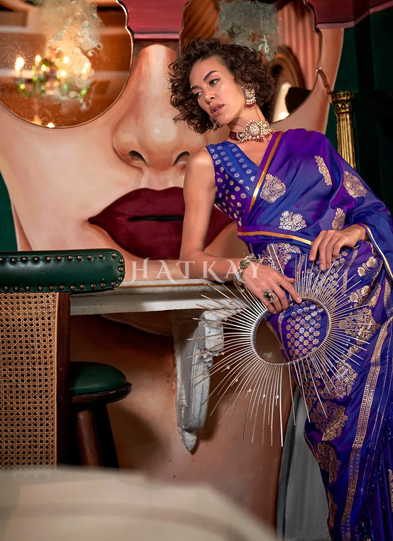 Indigo Golden Handloom Silk Saree