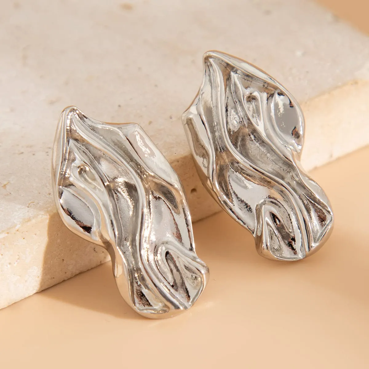 Irregular Gold Silver Plated Abstract Lava Earrings