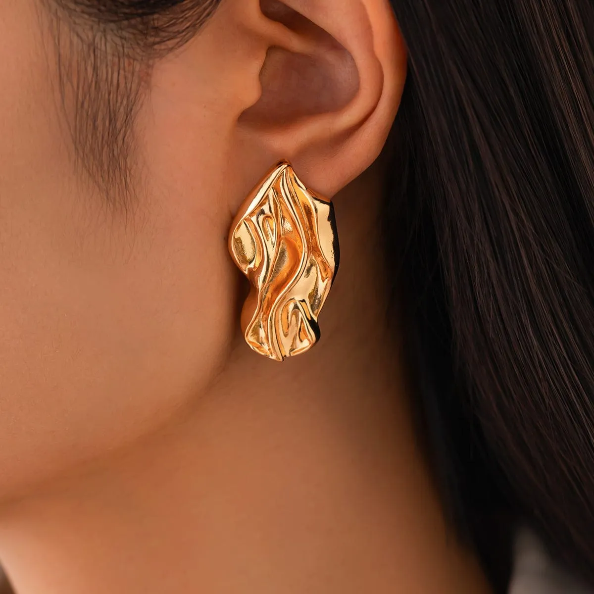 Irregular Gold Silver Plated Abstract Lava Earrings