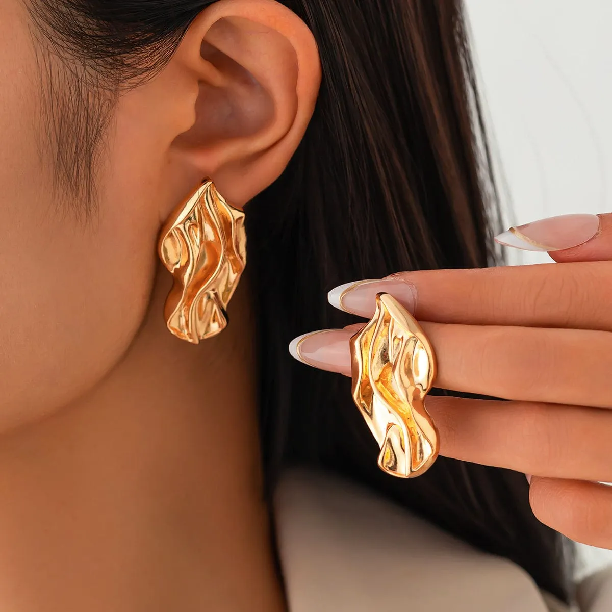 Irregular Gold Silver Plated Abstract Lava Earrings