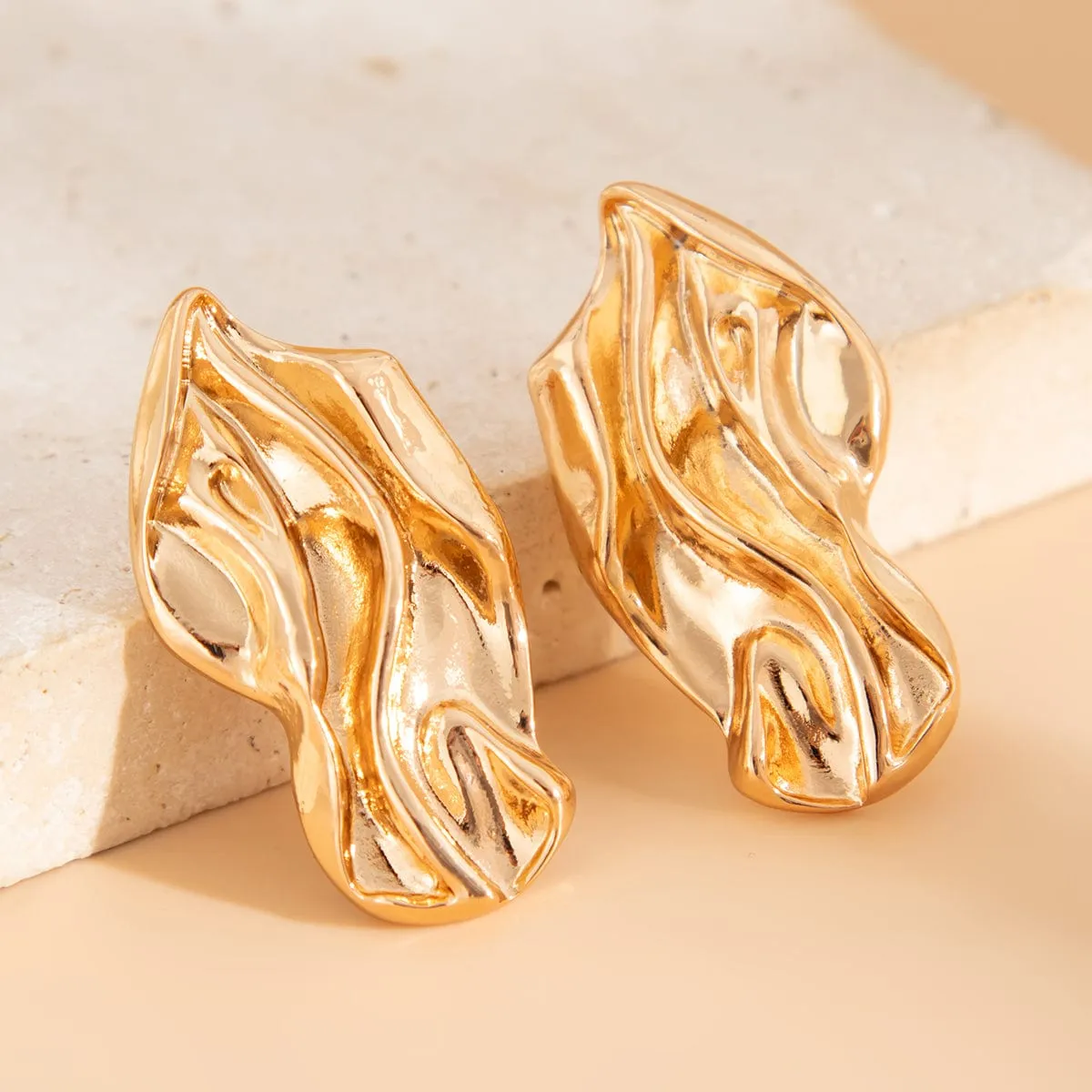 Irregular Gold Silver Plated Abstract Lava Earrings