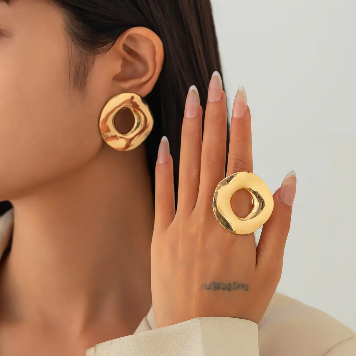 Irregular Gold Silver Plated Chunky Hoop Ring