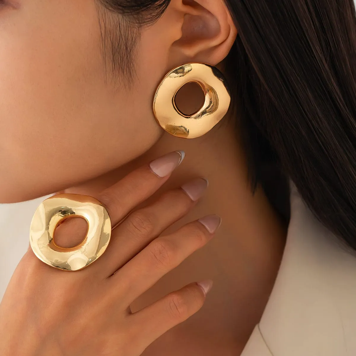 Irregular Gold Silver Plated Chunky Hoop Ring