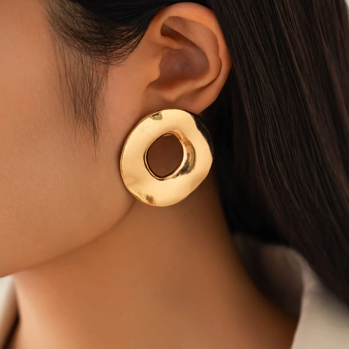 Irregular Gold Silver Tone Chunky Hoop Stud Earrings