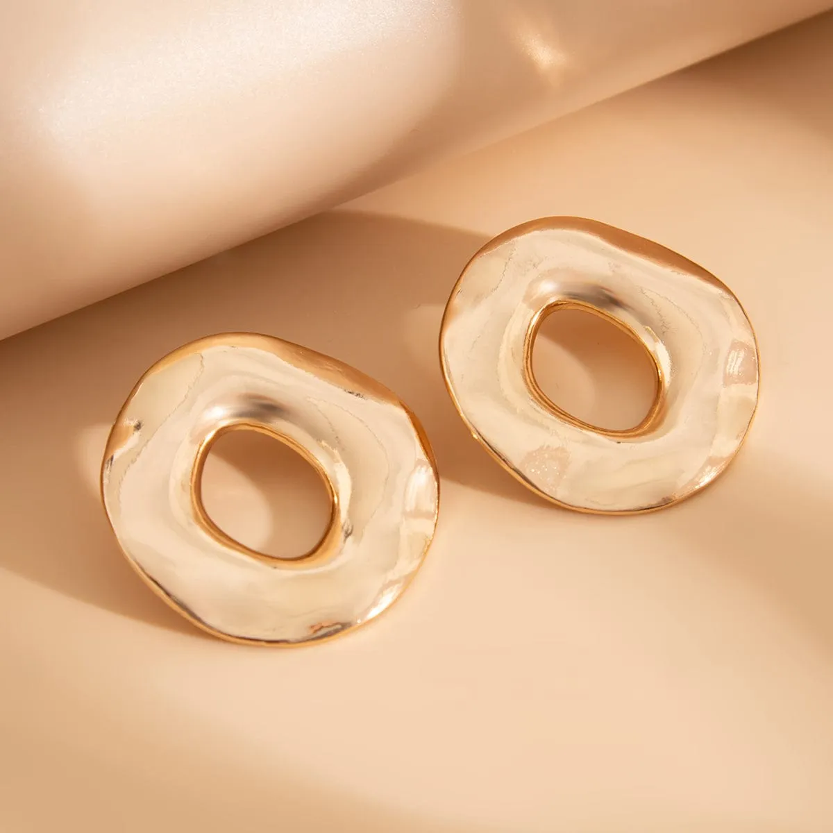 Irregular Gold Silver Tone Chunky Hoop Stud Earrings
