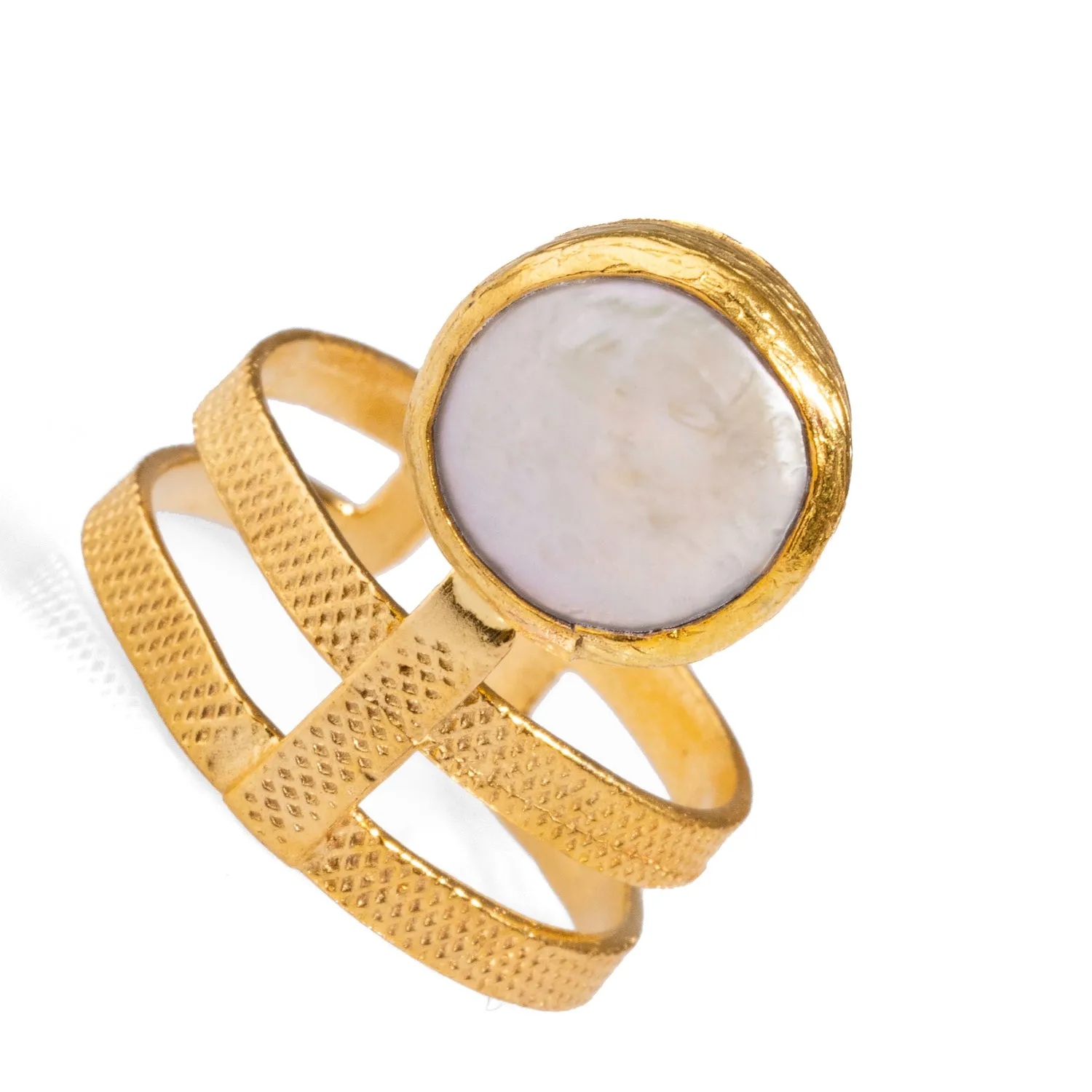Isis Pearl & Gold Chunky Mystic Ring