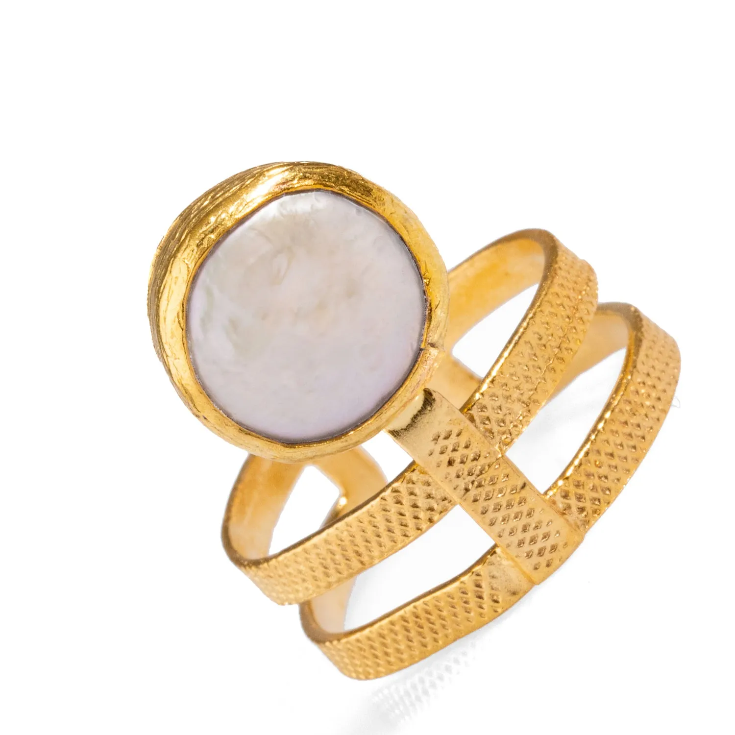 Isis Pearl & Gold Chunky Mystic Ring