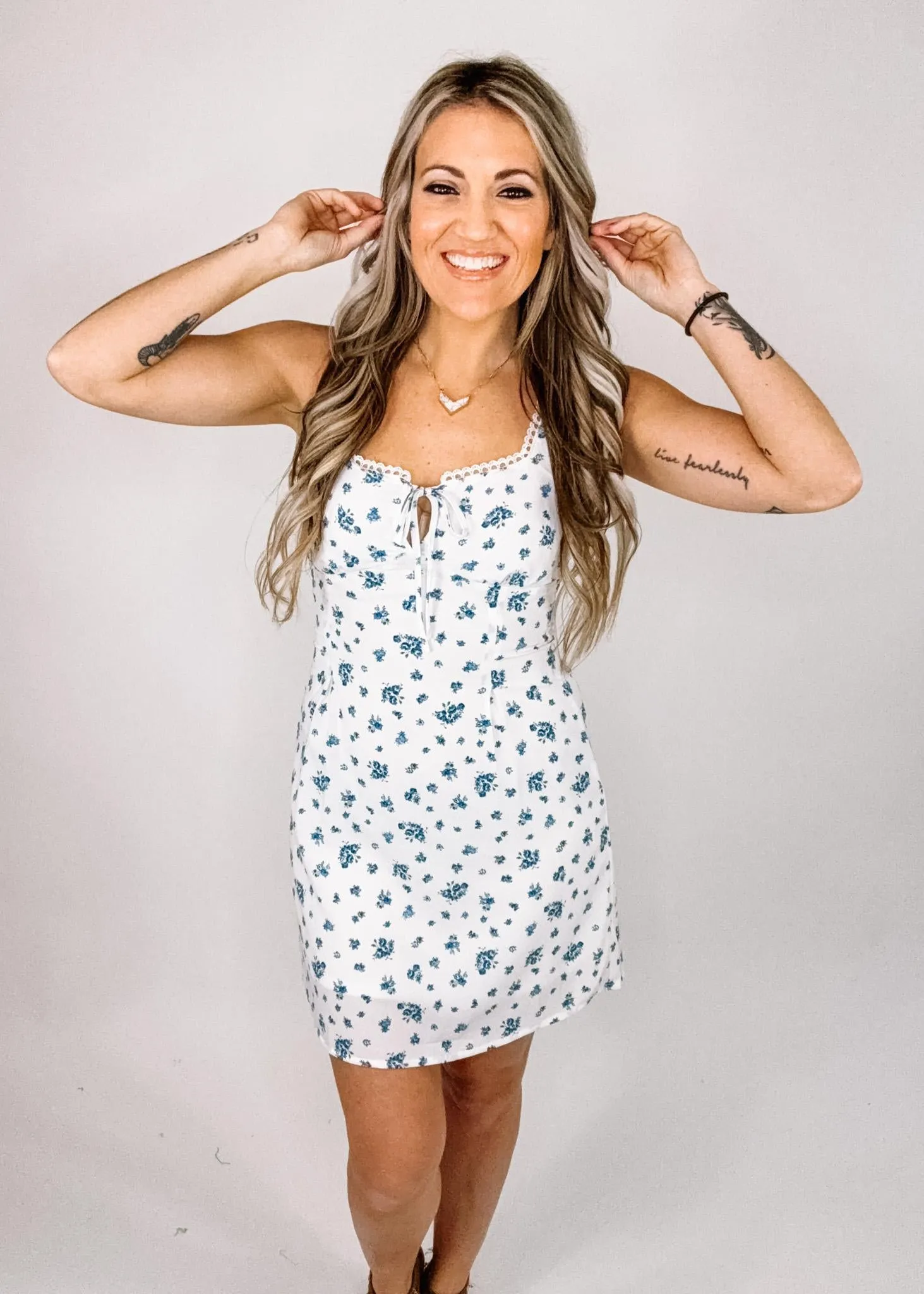 Ivory and Blue Floral Mini Dress
