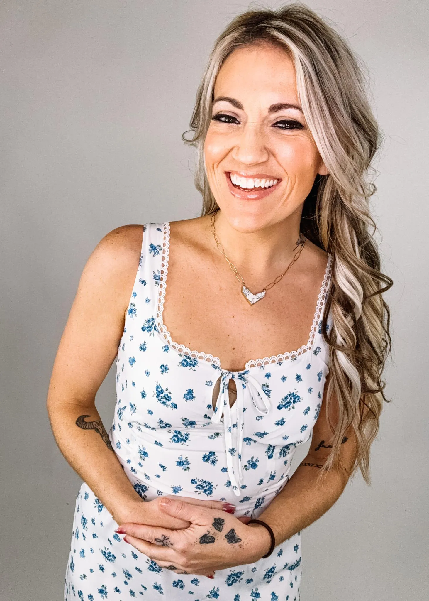 Ivory and Blue Floral Mini Dress