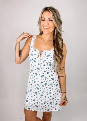 Ivory and Blue Floral Mini Dress