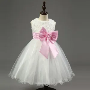 Ivory Online Princess Flower Girl Dresses, Weding Little Girl Dresses with Pink Bow, FGY0139