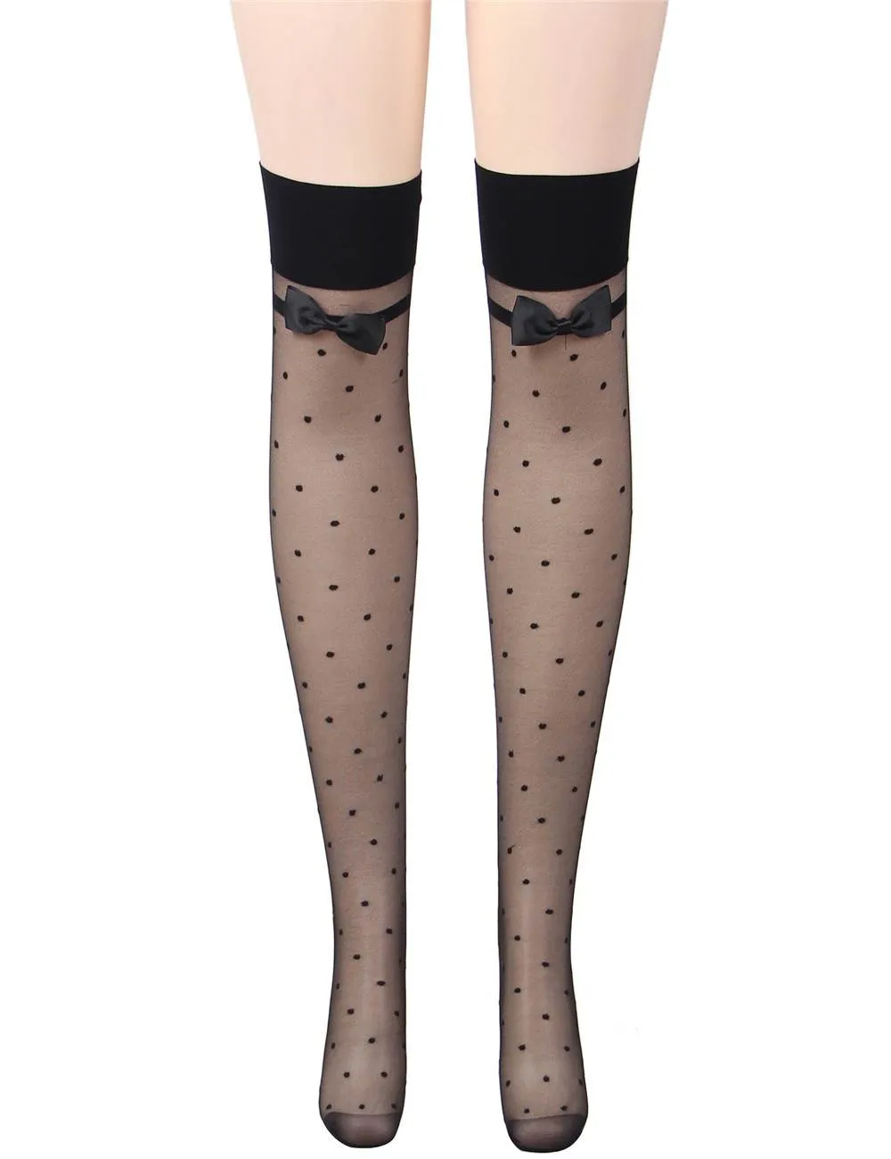 Jacquard Bow Tie Black Spot Stockings