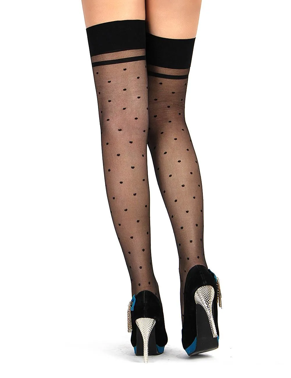 Jacquard Bow Tie Black Spot Stockings