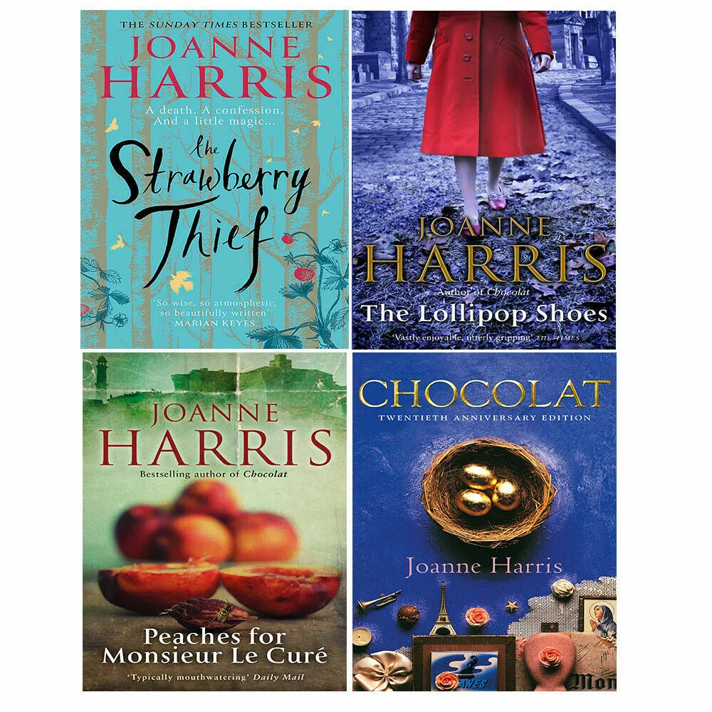 Joanne Harris Chocolat Series 4 Books Collection Set (Chocolat, The Lollipop Shoes, Peaches for Monsieur le Curé, The Strawberry Thief)