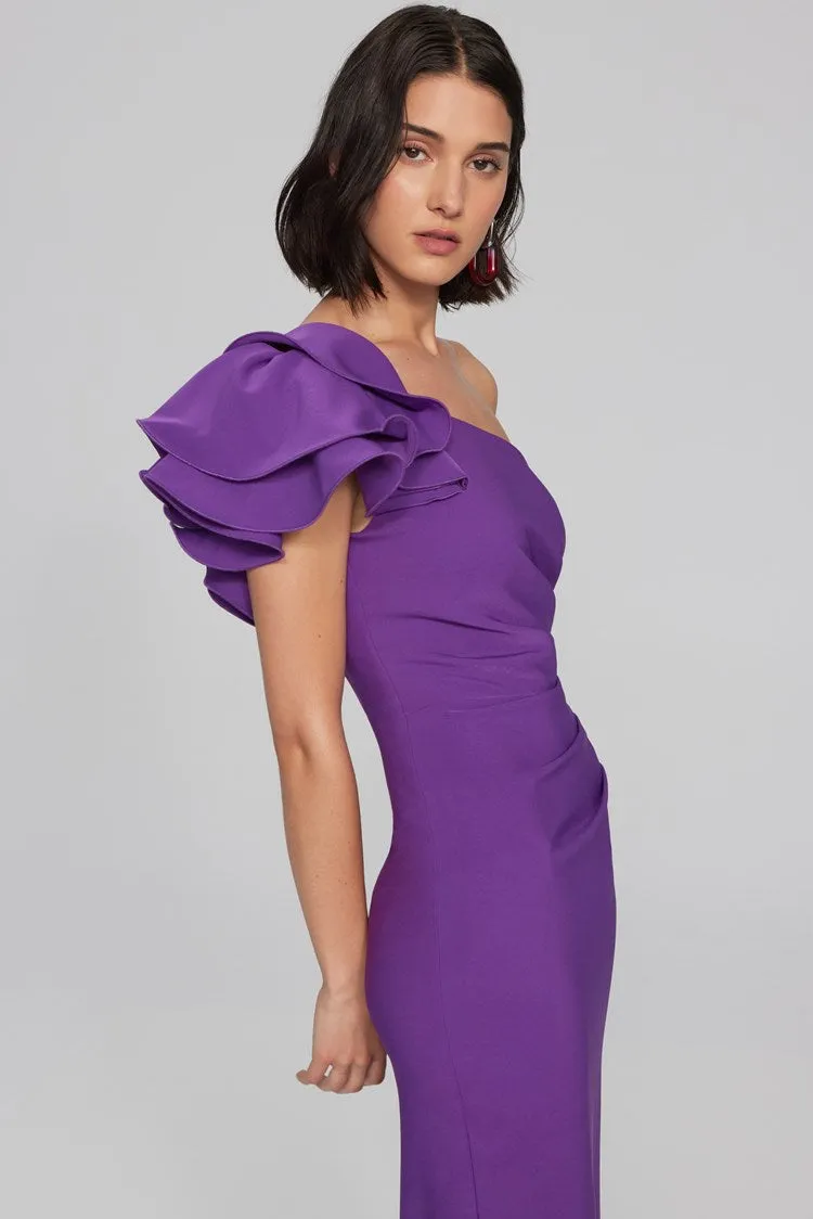 Joseph Ribkoff Lux Twill One-Shoulder Sheath Dress Majesty or Black