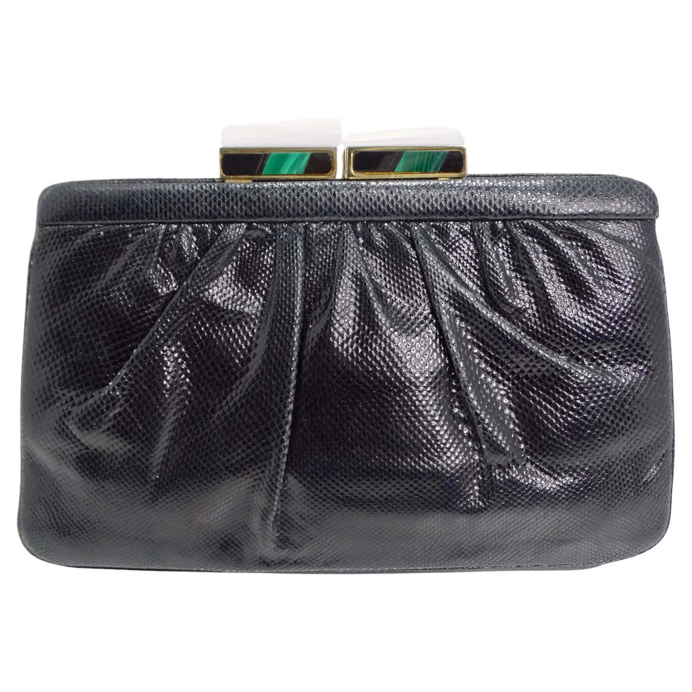 Judith Leiber 1980s Black Lizard Embossed Clutch