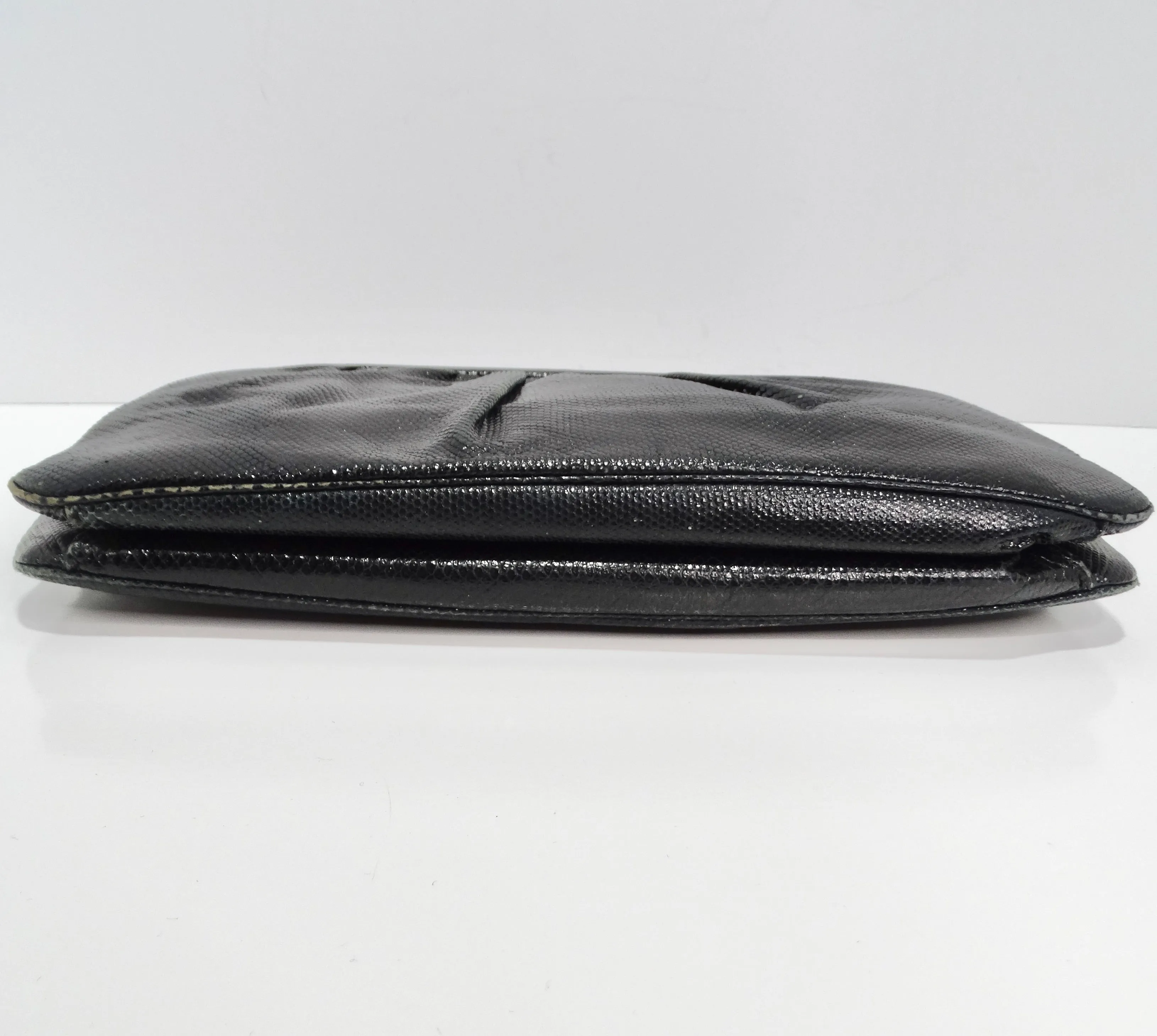 Judith Leiber 1980s Black Lizard Embossed Clutch