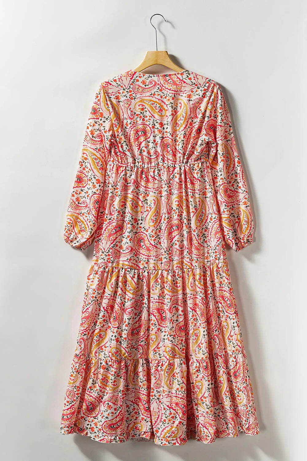 KaleaBoutique Boho Holiday Paisley Print Tiered Long Sleeve Maxi Dress