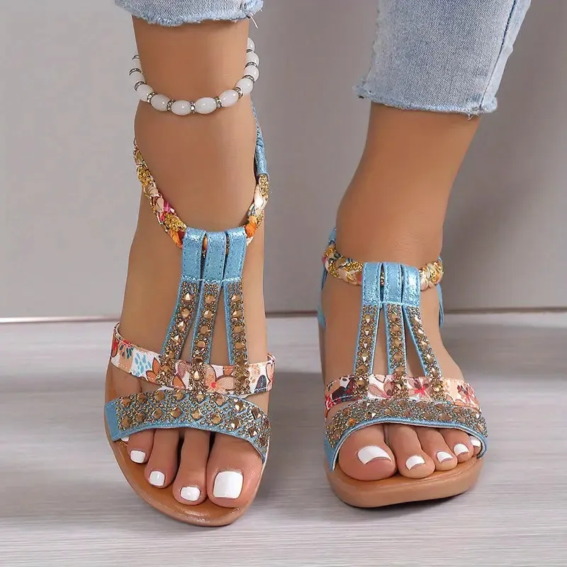 Kasia® | Boho Glam Rhinestone Braided Wedge Sandals