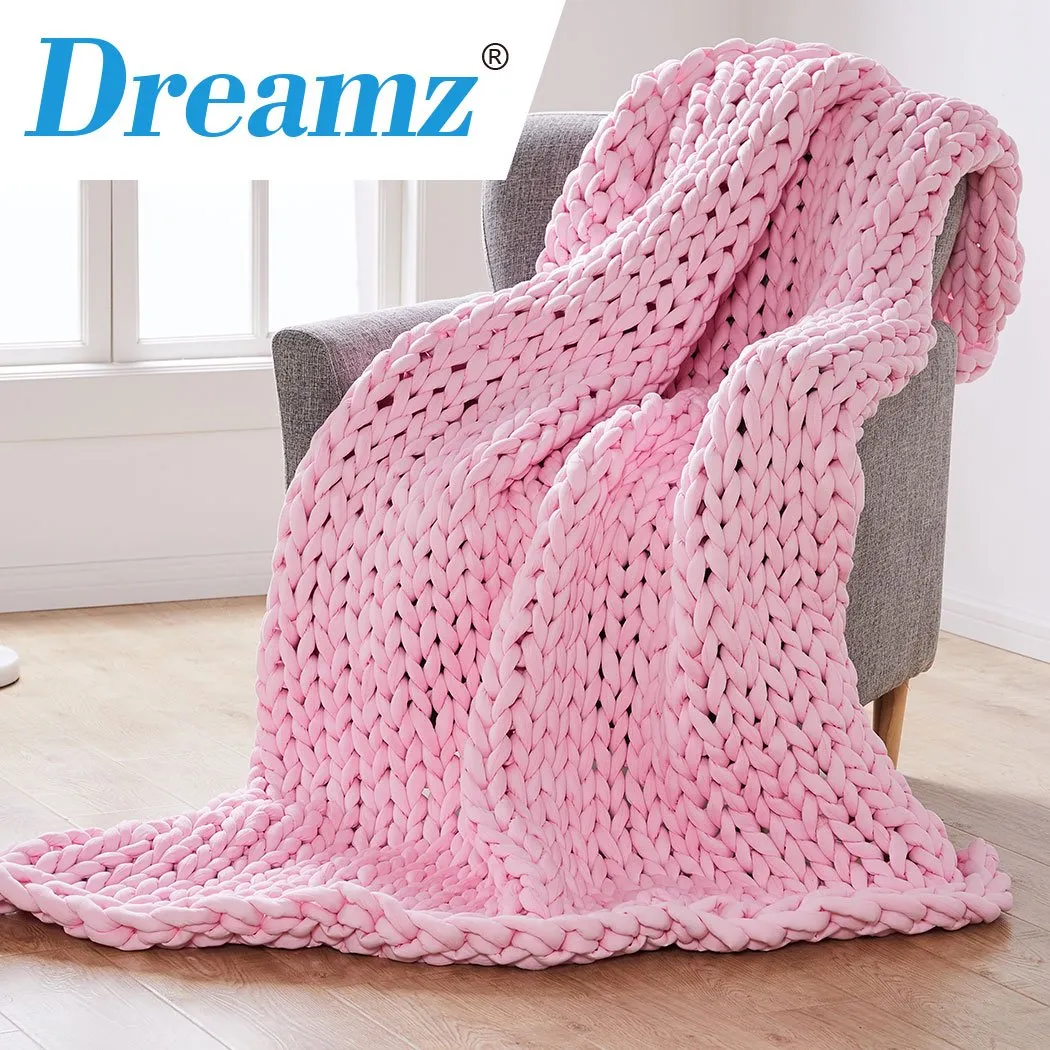 Knitted Weighted Blanket Chunky Bulky Knit Throw Blanket 6.5KG Pink