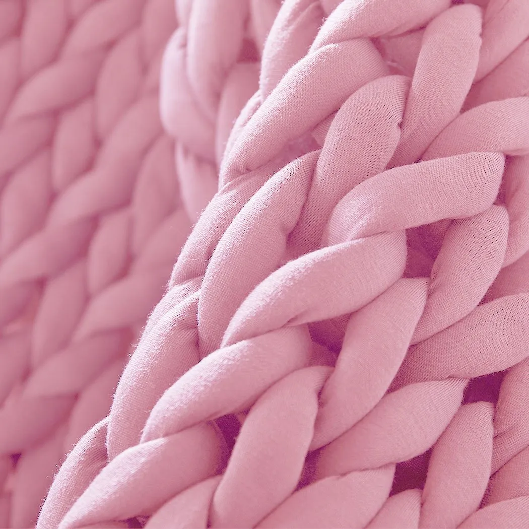 Knitted Weighted Blanket Chunky Bulky Knit Throw Blanket 6.5KG Pink
