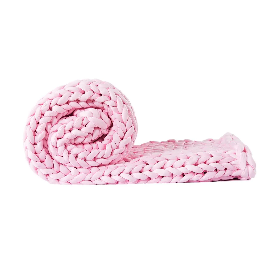Knitted Weighted Blanket Chunky Bulky Knit Throw Blanket 6.5KG Pink