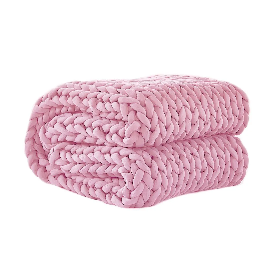 Knitted Weighted Blanket Chunky Bulky Knit Throw Blanket 6.5KG Pink