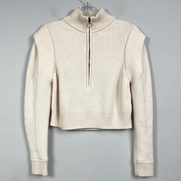 L'Academie Revolve Nonna Half Zip Sweater in Ivory XS Cropped Retro Chunky Knit