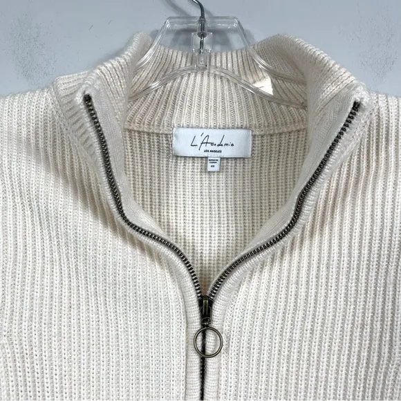L'Academie Revolve Nonna Half Zip Sweater in Ivory XS Cropped Retro Chunky Knit
