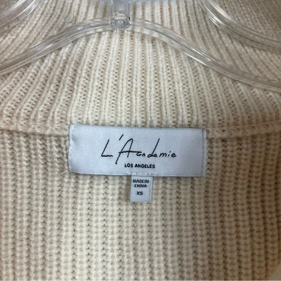 L'Academie Revolve Nonna Half Zip Sweater in Ivory XS Cropped Retro Chunky Knit