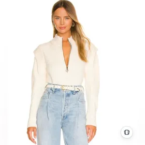 L'Academie Revolve Nonna Half Zip Sweater in Ivory XS Cropped Retro Chunky Knit