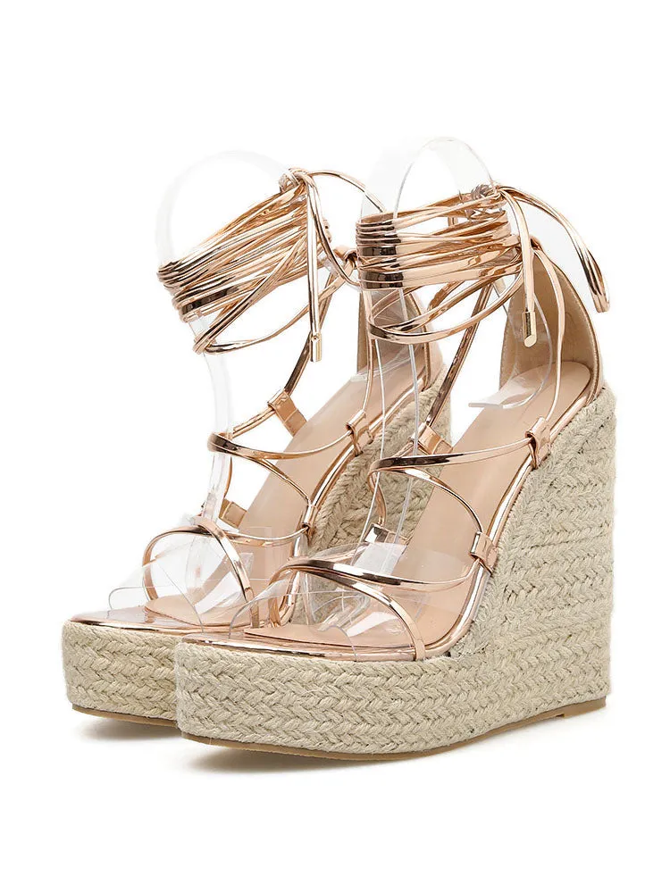 Lace Up Wedges Heels Sandals
