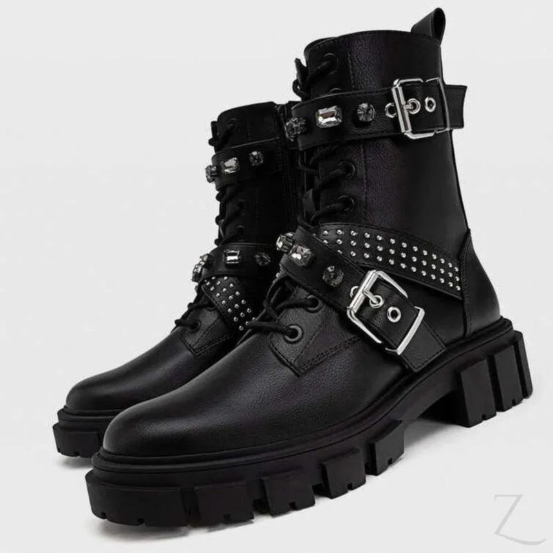 Ladies Studded Chunky Ankle Boots | Buckle-Up | "Sia"