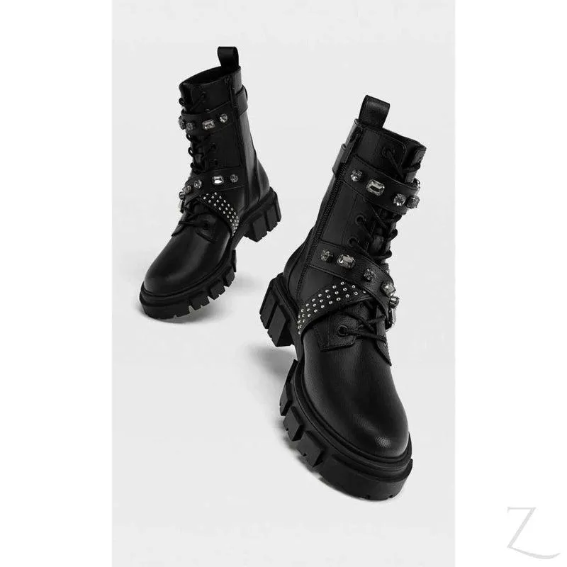 Ladies Studded Chunky Ankle Boots | Buckle-Up | "Sia"
