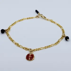 Lady Bug and Black Spinel Charm Bracelet 14k GF