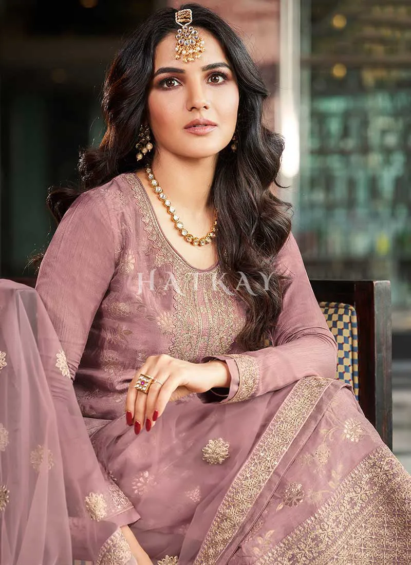 Lavender Golden Embroidery Pant Style Suit