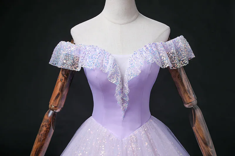 Lavender Tulle Sweetheart Off Shoulder Formal Dress, Long Party Dress Prom Dress