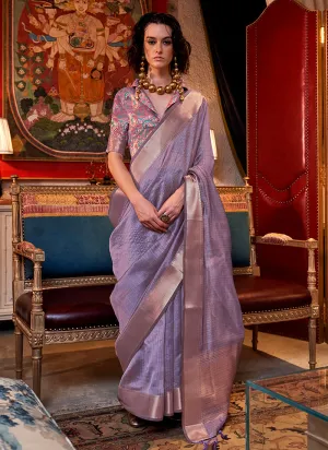 Lavender Zari Brocade Handloom Silk Saree