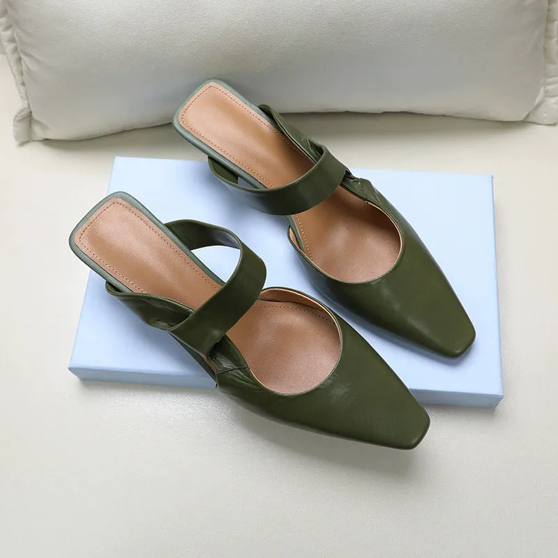 Leather Korean French Style - Sandal Shoe with Asymmetrical Strap